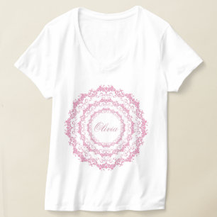 Camiseta Mandala étnica rosa floral. Nombre.