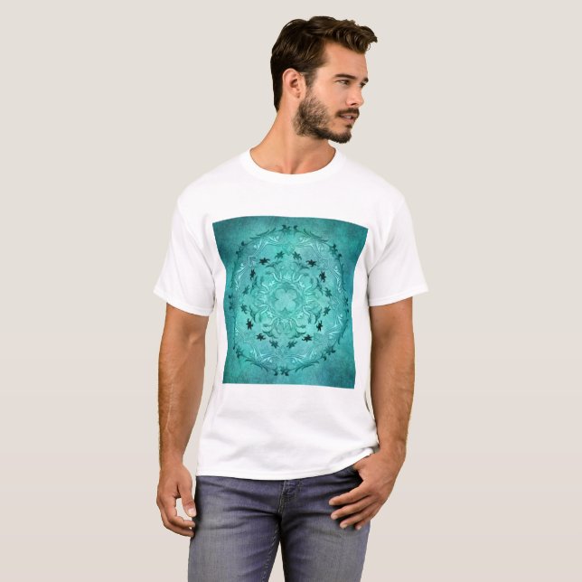 Camiseta Mandala floral étnica del grunge de la turquesa (Anverso completo)