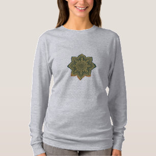 Camiseta Mandala Flores Art. Green Gold Zen Decoración