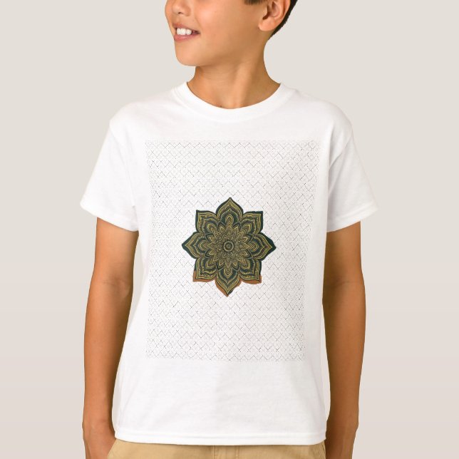 Camiseta Mandala Flores Art. Green Gold Zen Decoración (Anverso)
