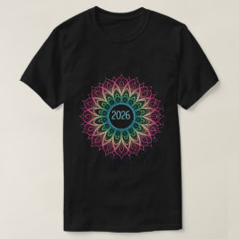 Camiseta Mandalá Fractal Psicodélico Diseño 2026 con Neon