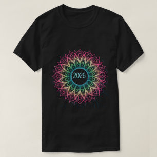 Camiseta Mandalá Fractal Psicodélico Diseño 2026 con Neon