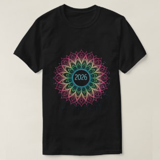 Camiseta Mandalá Fractal Psicodélico Diseño 2026 con Neon