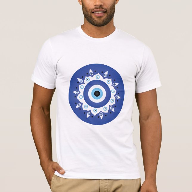 Camiseta Mandala griega malvado Ojo Azul Blanco (Anverso)