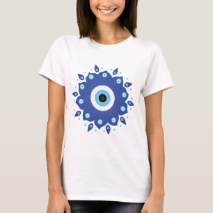 Camiseta Mandala griega malvado Ojo Azul Blanco
