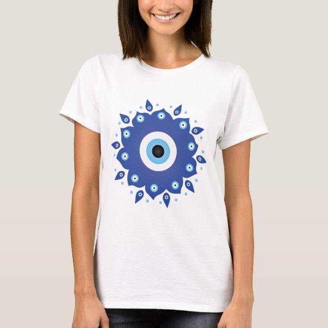 Camiseta Mandala griega malvado Ojo Azul Blanco (Anverso)
