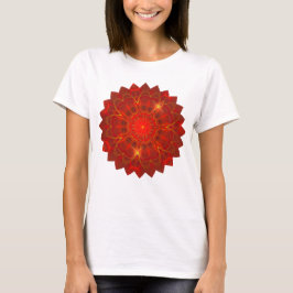 Camiseta Mandala Líneas delgadas Colores cálidos fondo rojo