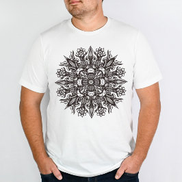 Camiseta Mandala psicodélica atractiva en blanco y negro