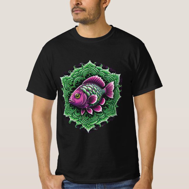 Camiseta Mandala Púrpura Pescado 1 (Anverso)