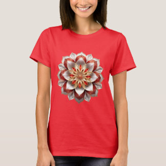 Camiseta Mandala roja dorada - Elegante simetría floral