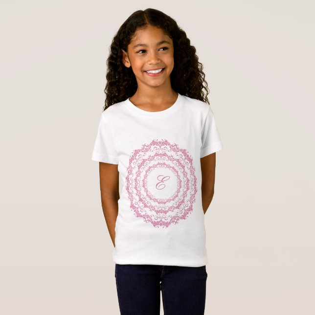 Camiseta Mandala rosa floral. Nombre. (Anverso completo)