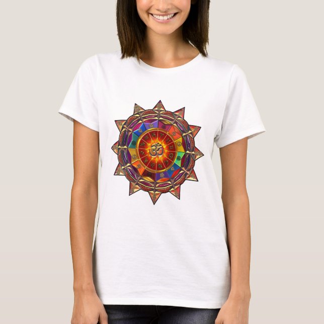 Camiseta Mandala simbólica de Sun del oro (Anverso)