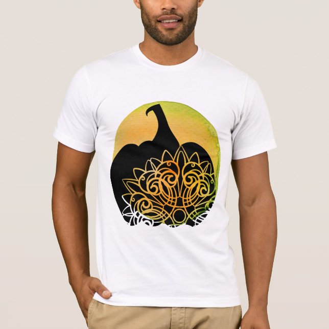 Camiseta Mandala talló calabaza con luna de otoño (Anverso)