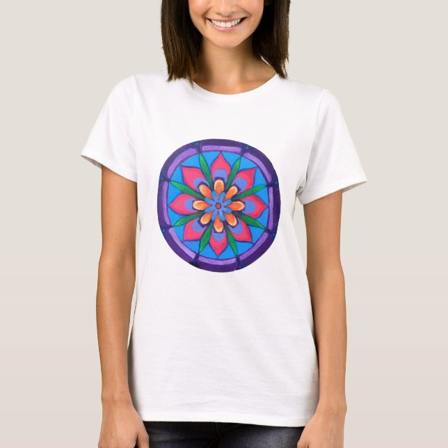 Camiseta Mandala verde y rosa púrpura de Guay (Anverso)