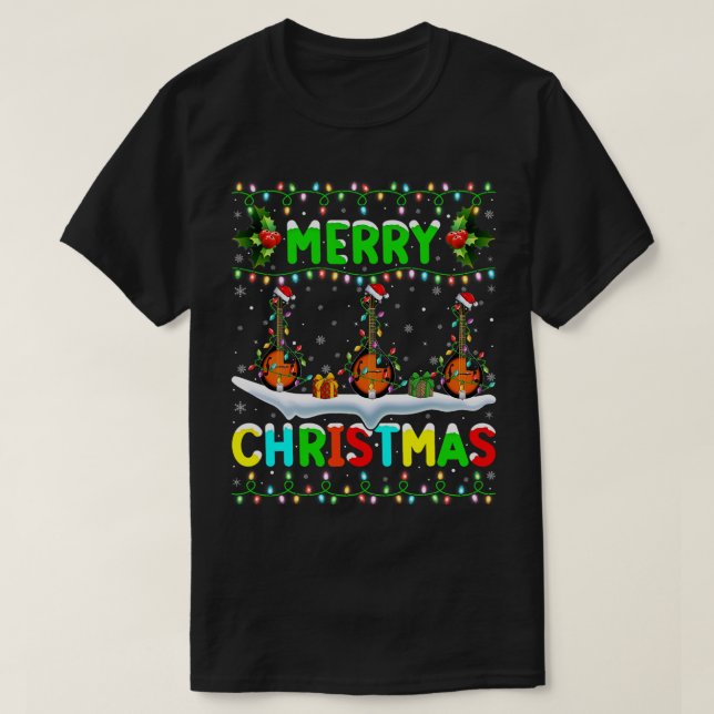 Camiseta Mandolin Lover Xmas Mandolin Encender Santa Hat Me (Diseño del anverso)