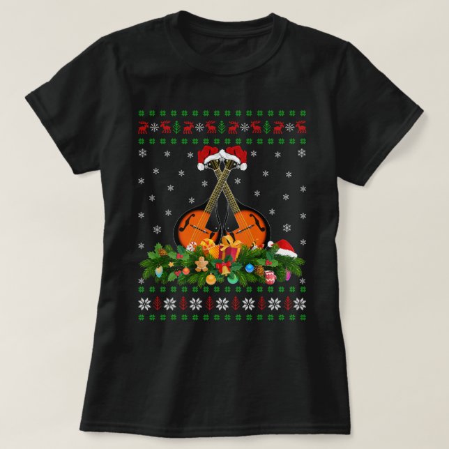Camiseta Mandolin Lover Xmas Santa Hat Mandolin Christ (Diseño del anverso)