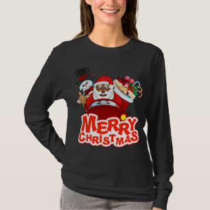 Camiseta Manejando Black Merry Christmas Santa, Snowman, Y