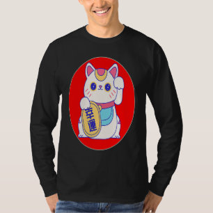 Camiseta maneki neko gato japonés de la suerte