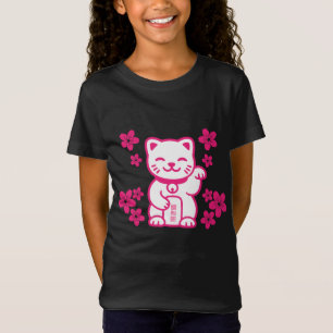 Camiseta Maneki-neko japonés rosado