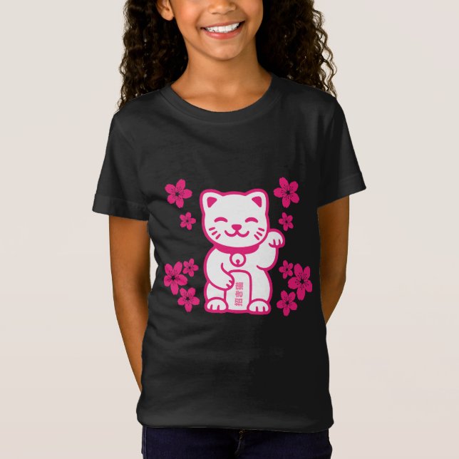 Camiseta Maneki-neko japonés rosado (Anverso)