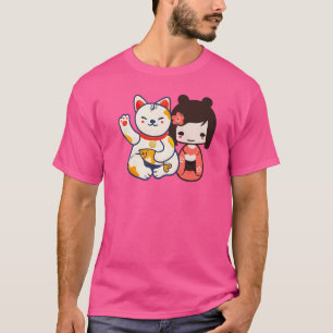 Camiseta Maneki Neko Lucky Beckoning Cat Con Un Chica Agrad