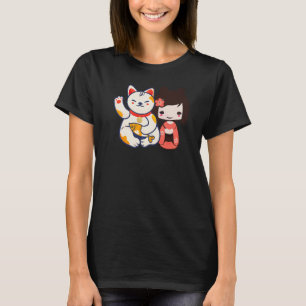 Camiseta Maneki Neko Lucky Beckoning Cat Con Un Chica Agrad