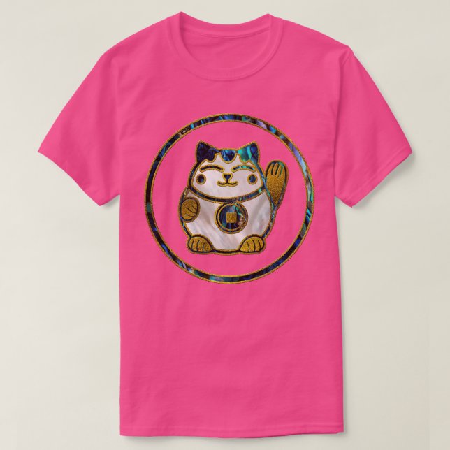 Camiseta Maneki Neko Lucky cat en perlas y abulón (Diseño del anverso)
