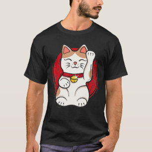 Camiseta Maneki Neko Lucky Cat Estatua ondeando estilo japo