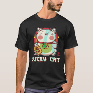 Camiseta Maneki Neko ondeando felino afortunado Kawaii A