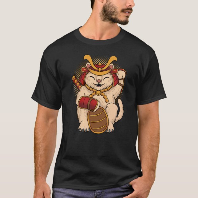 Camiseta Maneki Neko Samurai Japan Lucky Cat Lucky Money ON (Anverso)