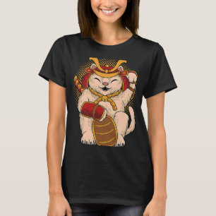 Camiseta Maneki Neko Samurai Japonés Gato Afortunado Dinero