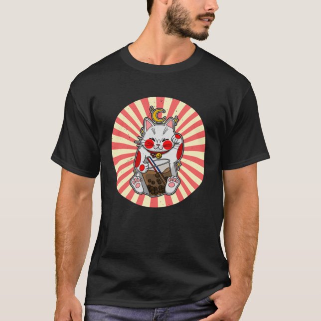 Camiseta Maneki Neko Waving Japan Feng Shui Bubble Drink  1 (Anverso)