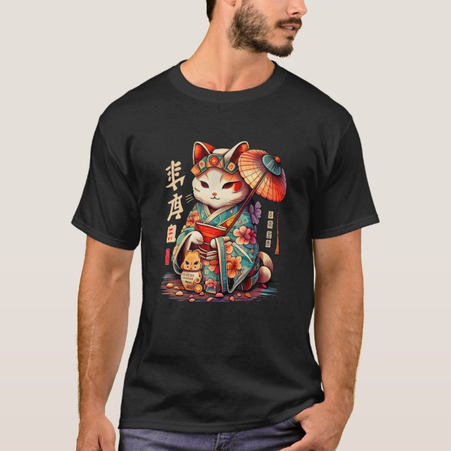Camiseta Manekineko Geisha Higasa Geisha Parrella Yukata Ki (Anverso)