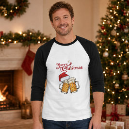Camiseta Manga 3/4 Cerveza Feliz Navidad Hombres