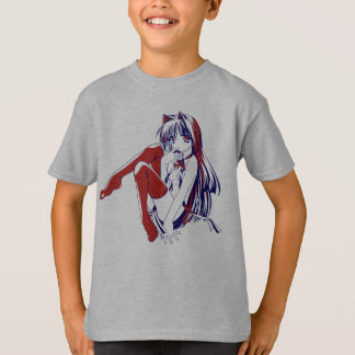 Camiseta Manga americana Neko Catgirl Kawaii Anime
