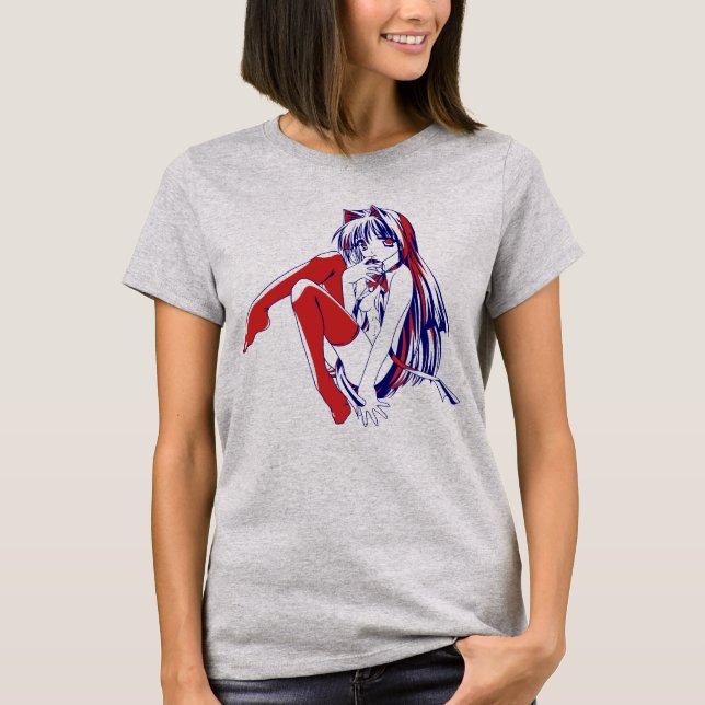 Camiseta Manga americana Neko Catgirl Kawaii Anime (Anverso)