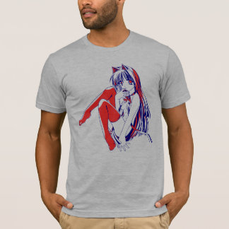 Camiseta Manga americana Neko Catgirl Kawaii Anime