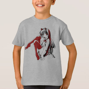 Camiseta Manga de R & B, Anime Furry de Gata Chica Loli