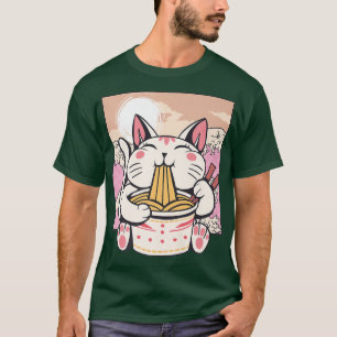 Camiseta Manga del gato del Ramen Anime Kawaii Coreano