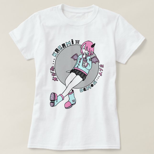 Camiseta manga demonio girl pink (Diseño del anverso)