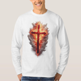 Camiseta manga larga con cruz cristiana en llamas 