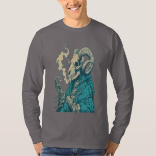 Camiseta Manga Larga de Cráneo de Carnero Fumando 