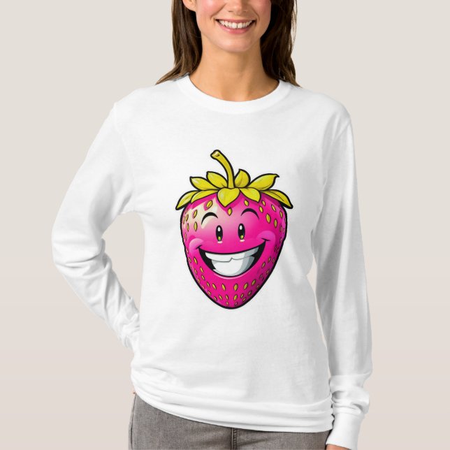 Camiseta Manga larga de fresa rosa (Anverso)