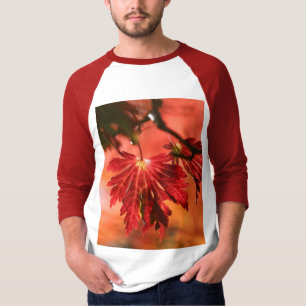 Camiseta Manga larga de hojas rojas masculinas