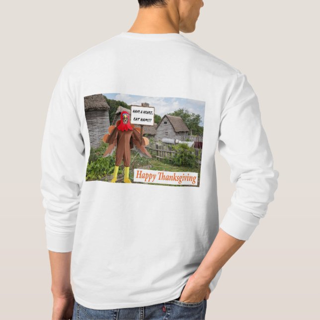 Camiseta manga larga. Feliz Día de Acción de Gracias. cheet (Reverso)