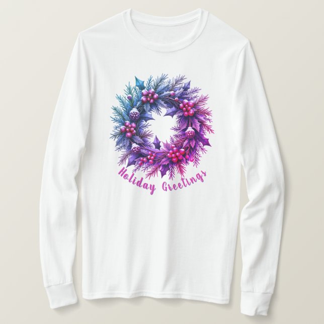 Camiseta Manga Larga Festividad Rosa Y Púrpura (Anverso del diseño)