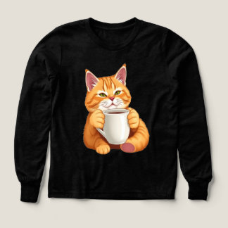 Camiseta Manga Larga Gráfica de Gato Rojizo Lindo 