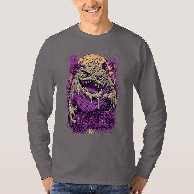 Camiseta Manga Larga Monstruo Morado Cómic Oscuro (Anverso)