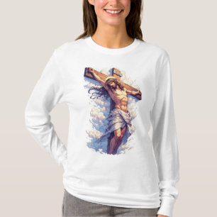 Camiseta Manga Larga Mujer Cristiana Jesús Crucifi