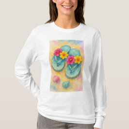 Camiseta manga larga ojotas en la playa 